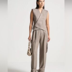 Tailored Pleated Cargo Trousers - Beige/10